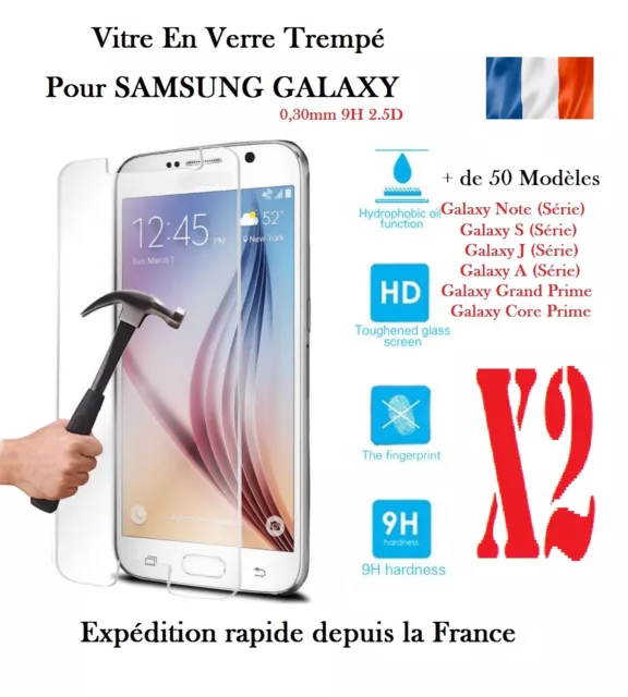 Lot 2  Vitre Film Protection Verre Trempé Samsung Galaxy S5/S6/J5/S7