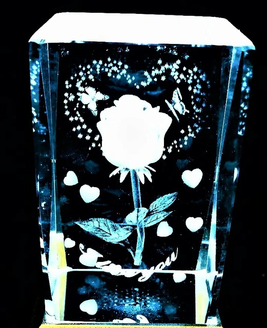 3D ROSE I LOVE YOU MOTHER'S DAY CRYSTAL Laser+4 LIGHT CHANGE BASE NEW GIFT BOXED