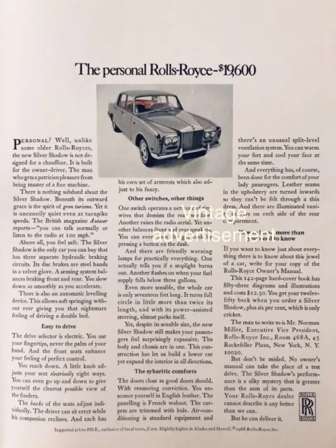 VTG Personal Rolls Royce Silver Shadow Car AD Luxury 1968 ORIGINAL