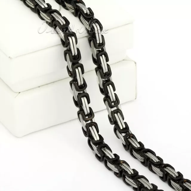 Black&Silver Stainless Steel Byzantine Box Chain Necklace Mens Womens Xmas Gift