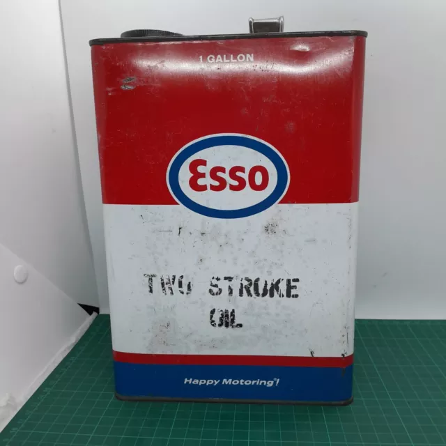Vintage Original Esso Two Stroke Oil One Gallon Tin Embossed Cap