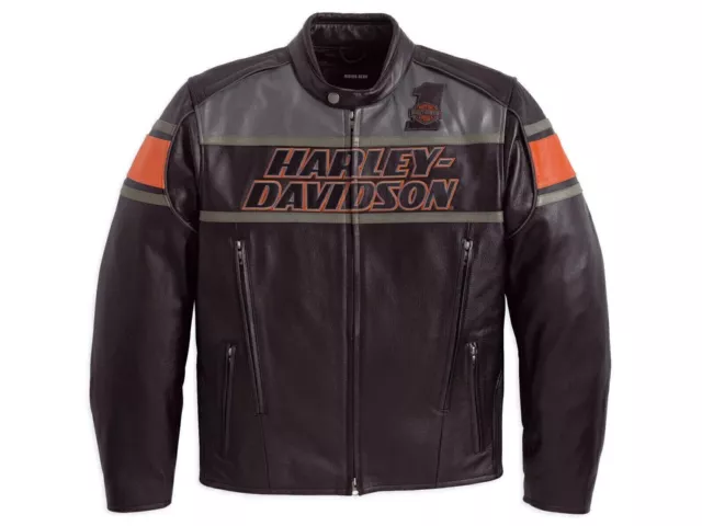 Harley Davidson Men's Biker Blocked B&S Black Leather Jacket Motorcycle Jacket