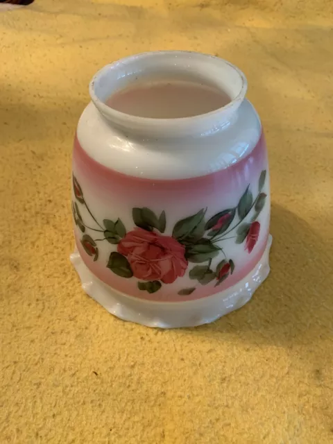 Vintage Hand Painted Flower Milk Glass Lamp Shade  7"