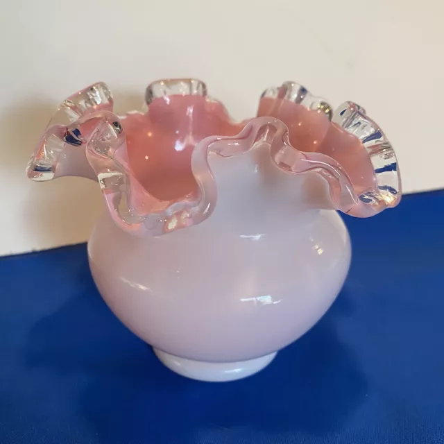Fenton Opalescent Pink Ruffled Milk Glass Silvercrest Ruffled Edge Vase - FLAW