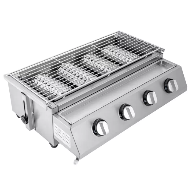 Edelstahl-Brenner Gasgrill Gasbräter 4-flammig LPG Gastro BBQ Tischgrill NEU DHL