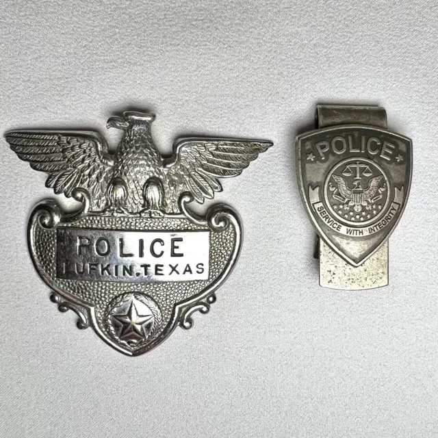 VTG POLICE Hat Shield Badge Eagle Lufkin Texas Battlefield Hardline Money Clip