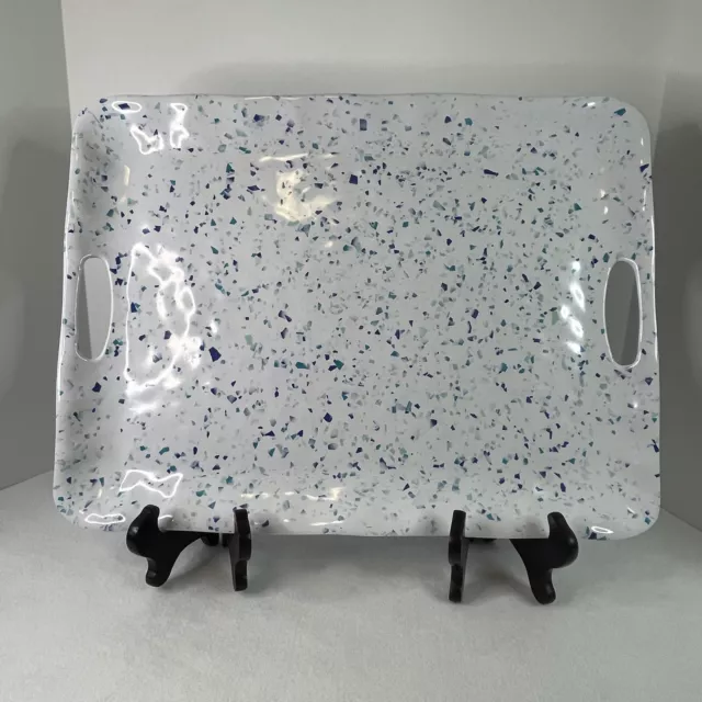 Terrazzo Melamine Tabletop 19.5" x 14.5" Handled Serving Tray Blue Teal