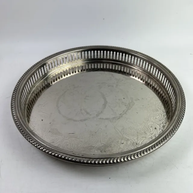 Vintage Engraved Galleried Silver Plated Drinks Bottle Cocktail Serving Tray