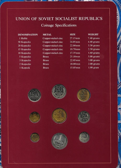 Coin Sets of All Nations USSR Russia w/card 1976-1979 Ruble 50,20 Kopeck 76 UNC 2
