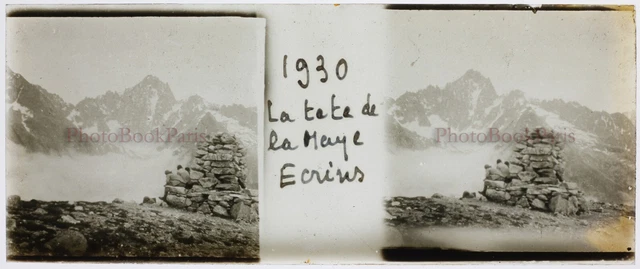 FRANCE La Tête de la Maye Montagne 1930 photo glass plate stereo  2