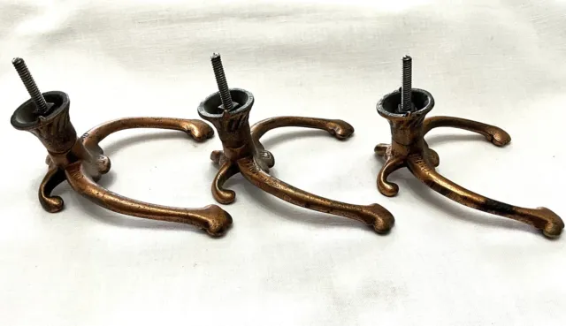 3 Antique Hall Tree Hat Rack Coat Hooks Cast Iron Double Hooks Bronze Victorian 11