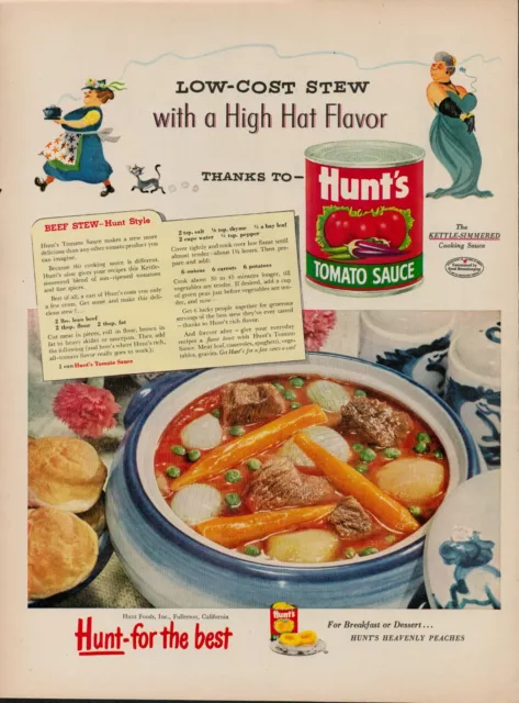 1951 Food Beef Stew Recipe Hunts Tomato Sauce 50s Vintage Print Ad Canned Veggie