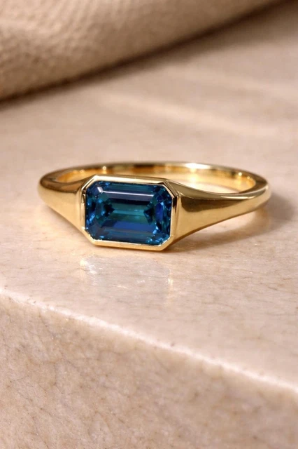 Bague Femme Ajustable Saphir Bleu - Acier Doré - Bijou Pierre Sertie - Neuf Avec étiquettes