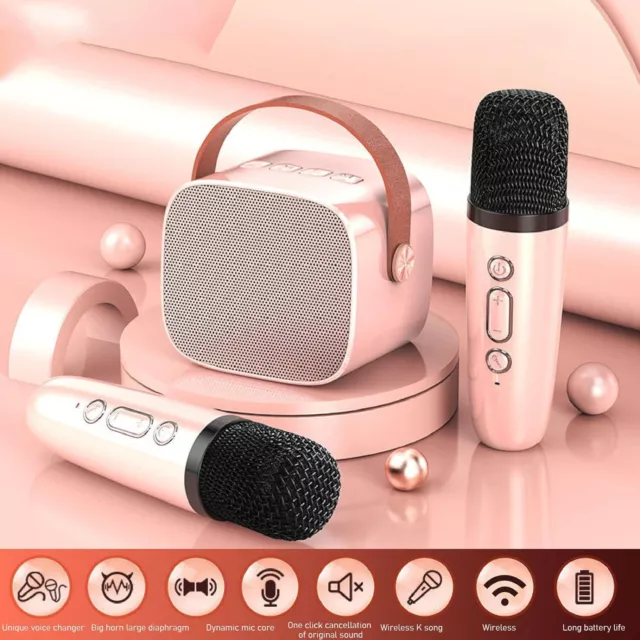 Mini Karaoke Machine with 2 Wireless Microphone Portable Bluetooth Speaker Gifts