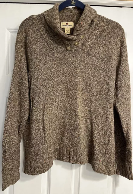 Woolrich XL Brown Sweater Women's Wool Blend Long Sleeve Cowl Neck Button