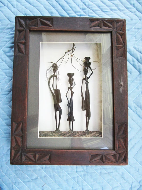 Vintage Makonde Ebony Wood African Tribal Carving Framed Shadow Box Tanzania 3