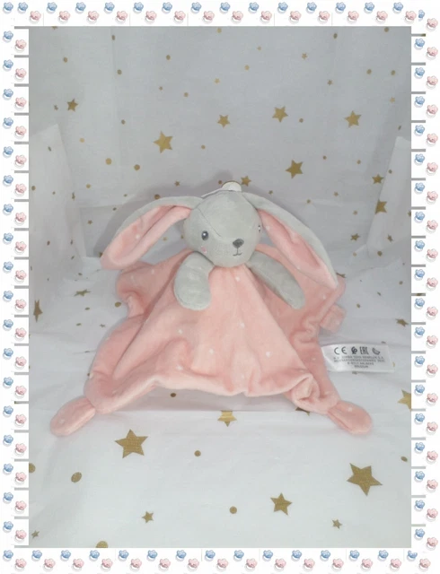 Doudou Plat Carré Lapin Rose Blanc  Etoiles Attache Sucette Simba Toys