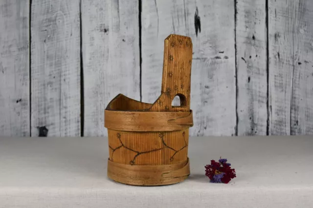 Vintage Wooden Bucket Antique Primitive Wood Bucket Rustic Small Wooden Pail
