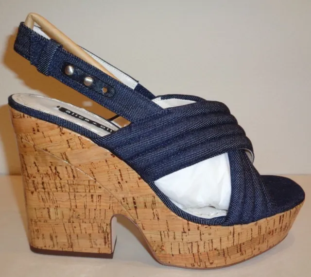 Alice + Olivia Size 9 CHARLIZE Dark Blue Denim Wedge Sandals New Womens Shoes