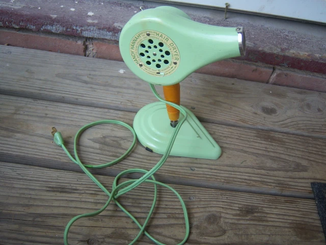Handy Hannah Green Metal Hair Dryer W/Stand No.795 Works Vtg.