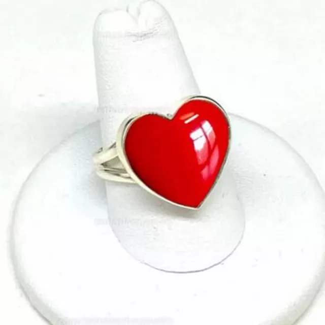 Valentine's Day Red Coral Gemstone 925 Sterling Silver Handmade Ring All Size