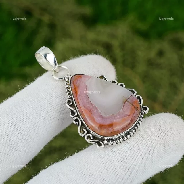 Anniversary Gift For Her Natural Crazy Lace Agate Gemstone Pendant 925 Silver