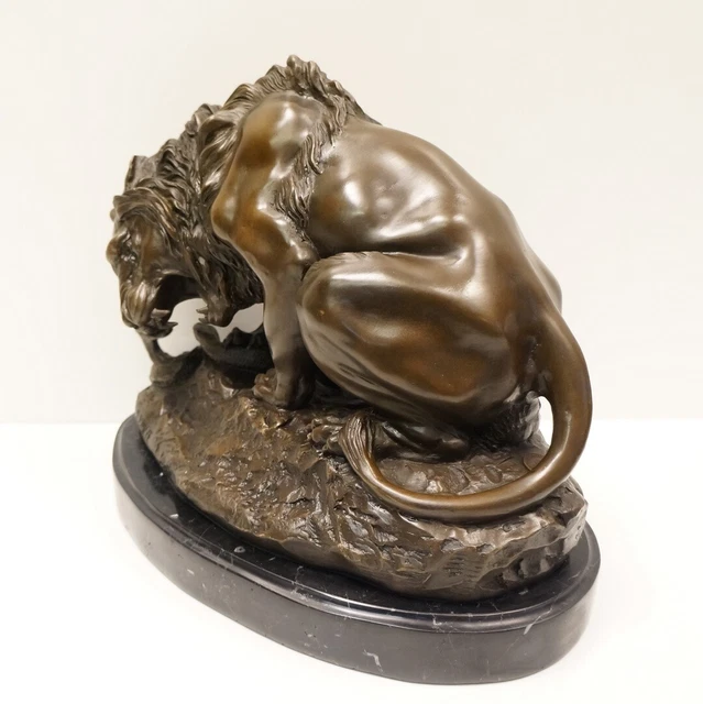Estatua León Fauna Art Deco Estilo Art Nouveau Estilo Bronce sólido Firmado 2