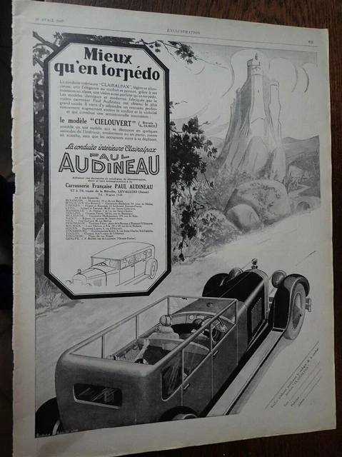 Paul AUDINEAU carrosserie CLAIRALPAX + KELVINATOR pub papier ILLUSTRATION 1927