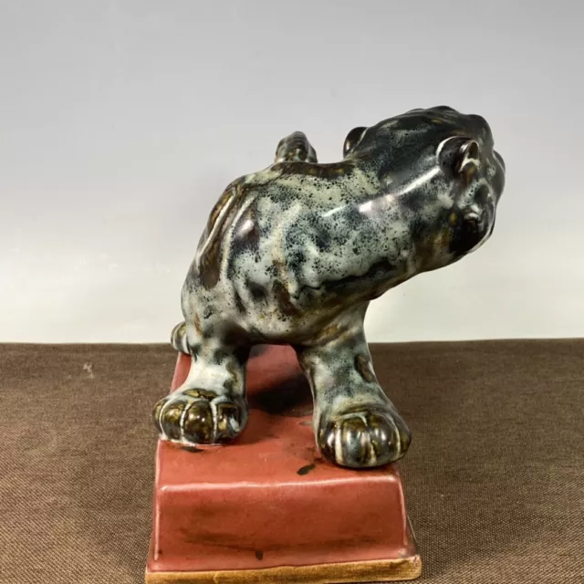 11.8" china antique song dynasty guan kiln Porcelain ceramic glaze tiger statue 3