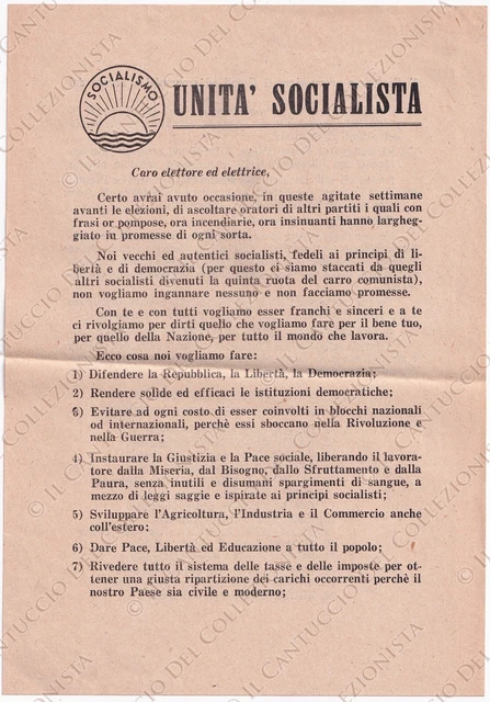 Unità Socialista Socialismo propaganda volantino pubblicitario