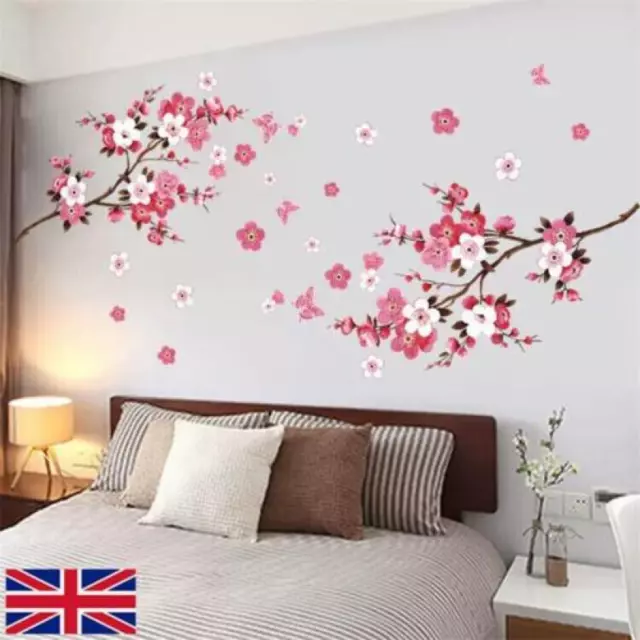 2PCS Pink Blossom Tree Flower Wall Stickers Vinyl Art Decals Living Room Bedroom