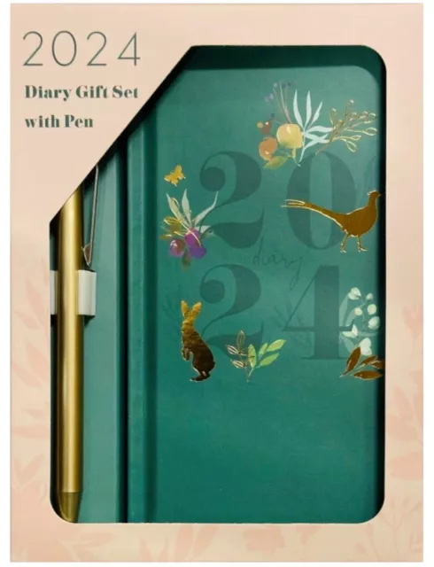 2024 Diary Slim Size Week to View Diaries Botanical With Pen Full Year Gift Set