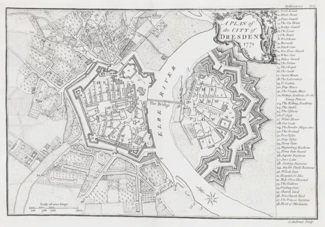 Dresden Sachsen Stadtplan Plan Kupferstich engraving Andrews 1771