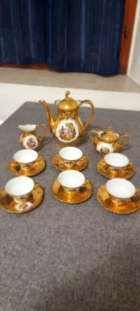 Set da the per 6 antico in porcellana bianca e oro 24 kt vintage bavaria