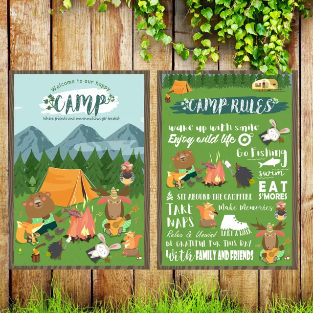 Woodland Camping Party Poster Rules Sign Photo Booth Props A3 16.5x11.8inch