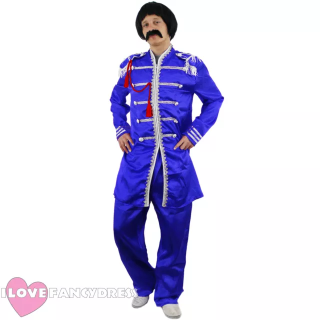 Blue 1960'S Pop Sergeant Pepper Costume Music Icon Hippy Fancy Dress 60S Theme