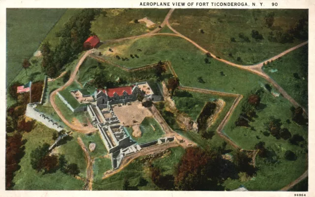 Vintage Postcard 1920's Aeroplane View of Fort Ticonderoga New York N.Y.