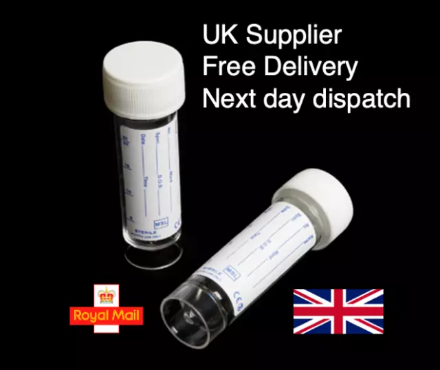 Sample Bottle with Printed Label -NHS style for Urine. UK Supplier Free Shipping