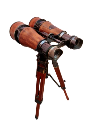 Antique  Nautical Brass Binocular Leather Covered Antique Scope w/ Tripod Stand