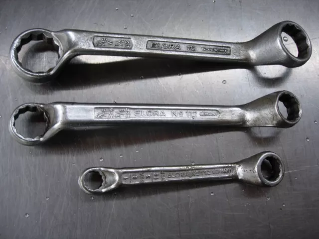 Vintage Set of 3 Elora 112 Short Ring Spanners 1/8" to 7/16" Whitworth BS