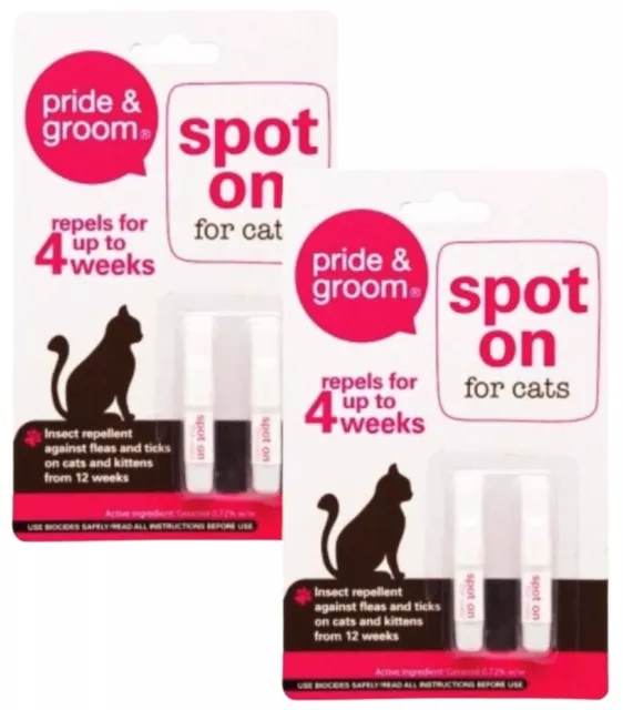 2 x Spot On For Cats Flee Tick Repellent Up To 4 Weeks Protection Cat Kittens