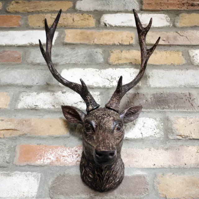 Stag Head Wall Ornament Reindeer Deer Antlers  Large 47cm Sculpture Easy To Hang