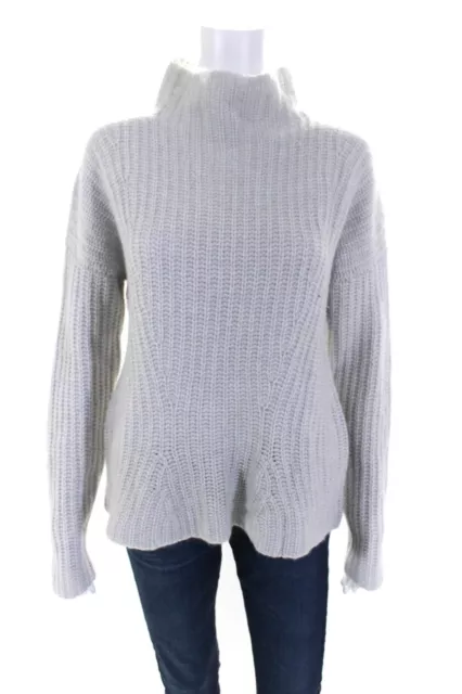 Les Copains Womens Thick Knit Turtleneck Sweater Light Gray Cashmere Size IT 46