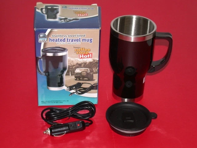 Innovage Stainless Steel Lined Heated Travel Coffee Mug w/ Power Adapter *NEW*