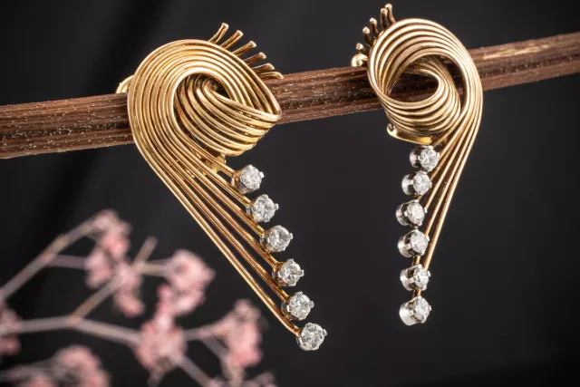 Ohrclips Flügel Klassische Goldschmiedearbeit mit Brillanten 750er Gold Schmuck