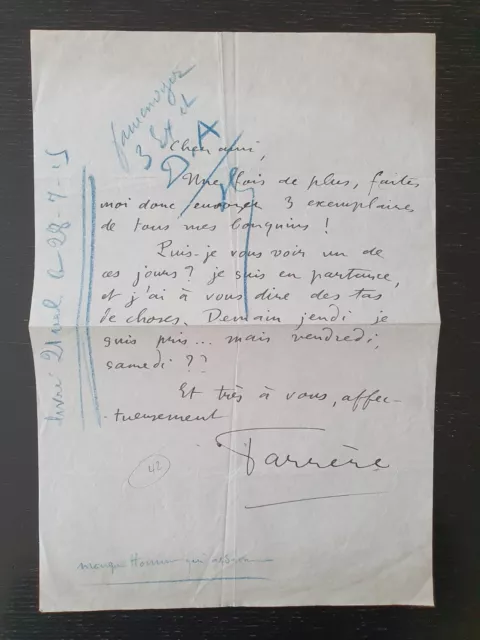 lettre de Claude Farrère en 1915, a son editeur
