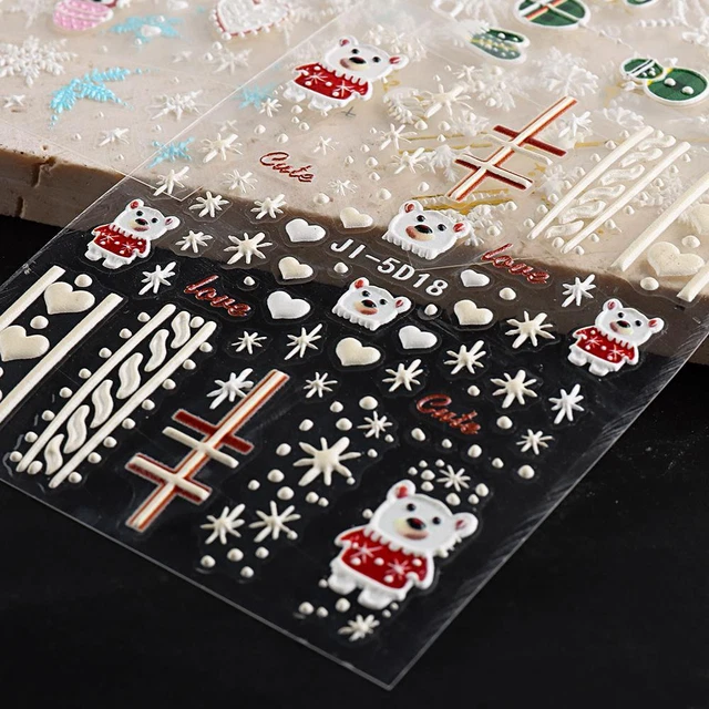 blancs Autocollants pour ongles de Noël Décoration d'ongle Ours de dessin animé