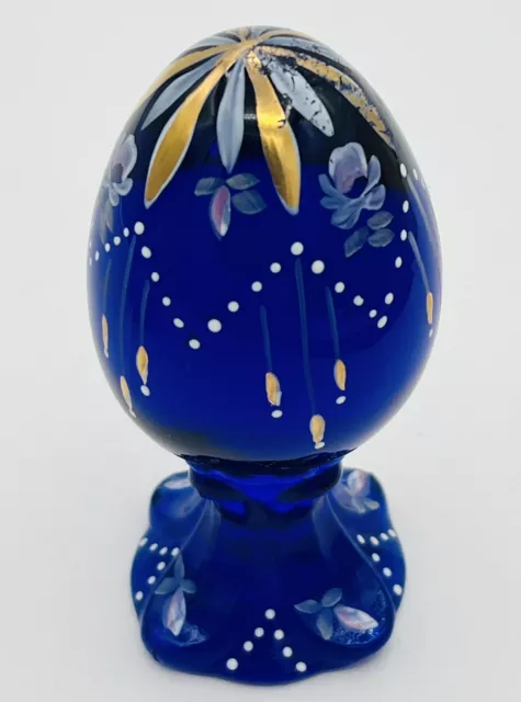 Fenton Art Glass Hand Painted & Accented 22k Gold Trim Cobalt Egg  LIMITED