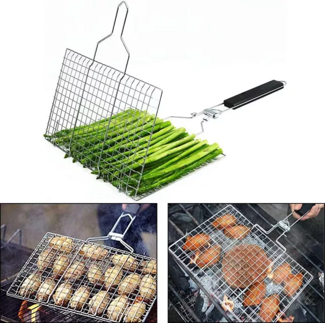 Stainless Steel BBQ Grill Folding Grilling Basket Home Barbecue Accessories Tool