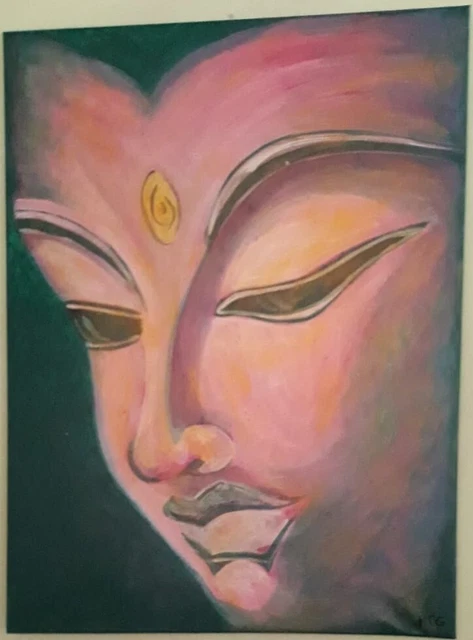Buddha rosa , lienzo pintado con acrílico 60x80x2